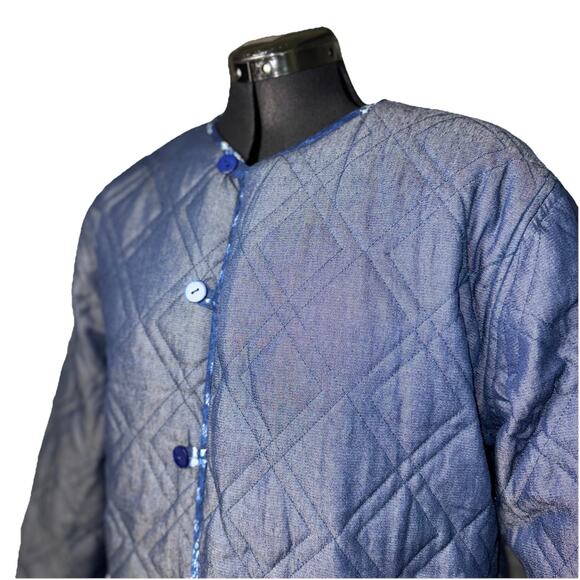 NWT Frnch Small Reversible Quilt Blue Jacket Patchwork Button Pocket Chore Coat - Picture 7 of 12
